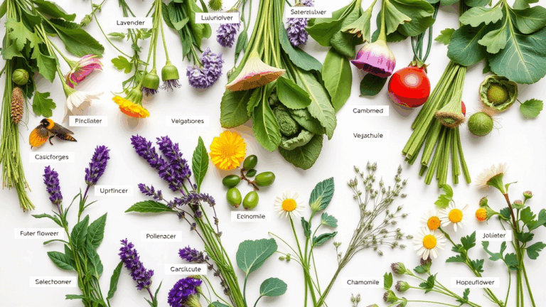 A flat lay or lineup of labeled sustainable must-have plants for 2025