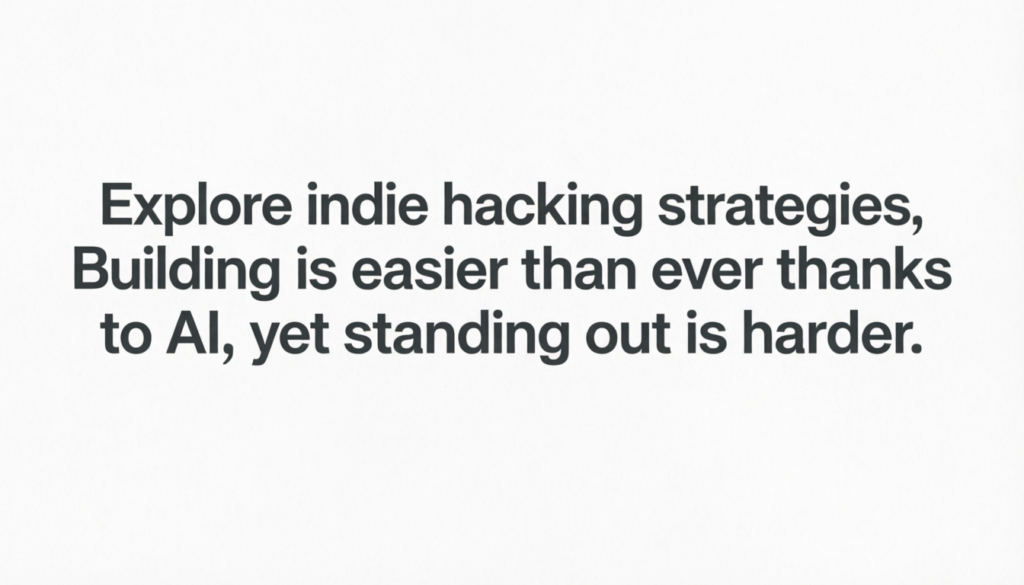 Explore indie hacking strategies, Building is easier than ever thanks to AI, yet standing out is harder.