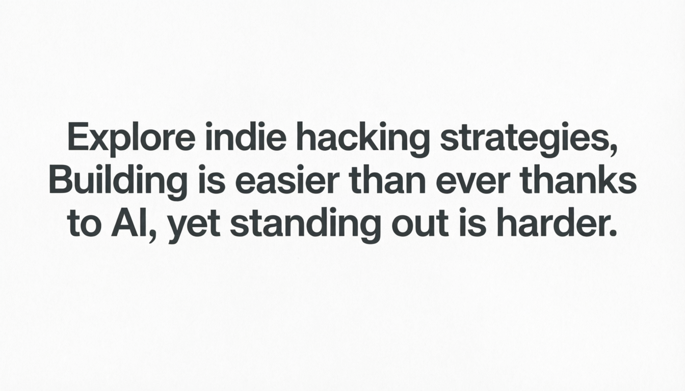 Explore indie hacking strategies, Building is easier than ever thanks to AI, yet standing out is harder.